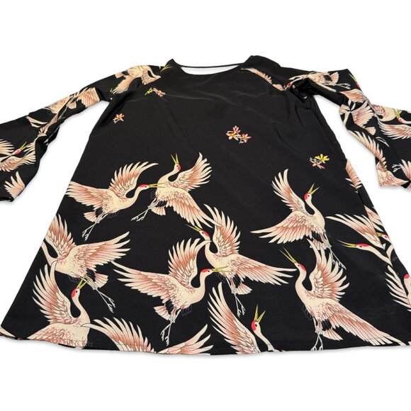 Plus Size Retro Bird Print Mini Dress with Bell Sleeves - Size 0XL - Picture 8 of 10